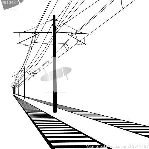 Image of Railroad overhead lines. Contact wire. illustration.