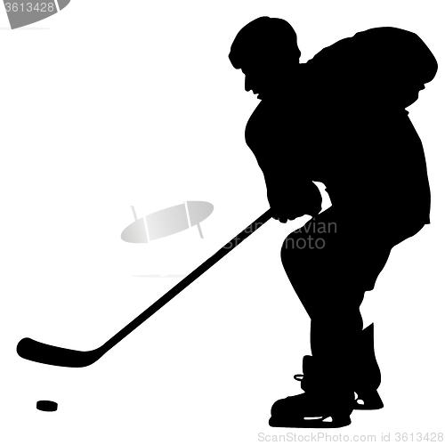 Image of silhouette of hockey player. Isolated on white. 