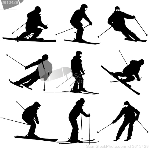 Image of Set mountain skier   speeding down slope. sport silhouett