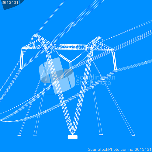 Image of Silhouette of high voltage power lines. illustration.