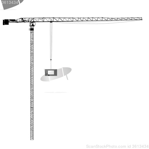 Image of Silhouette of one construction cranes. 