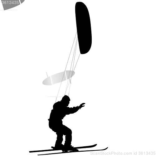 Image of Men ski kiting on a frozen lake.  illustration.