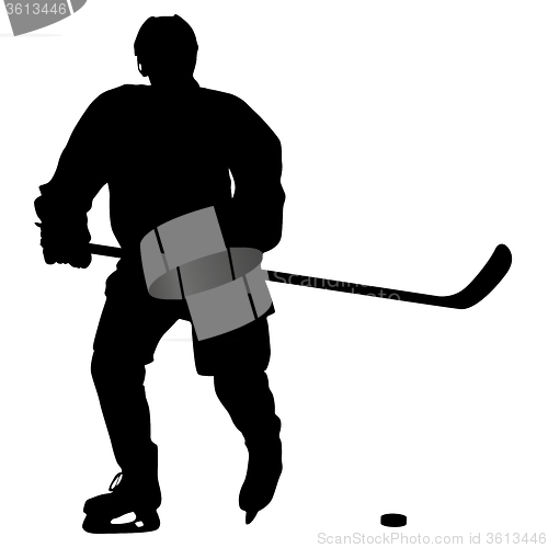 Image of silhouette of hockey player. Isolated on white. 