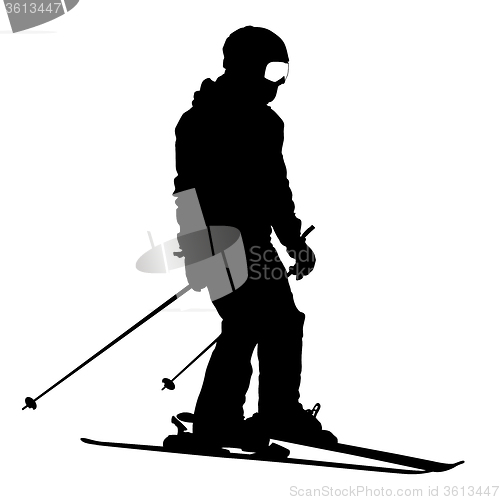 Image of Mountain skier  speeding down slope. sport silhouette.