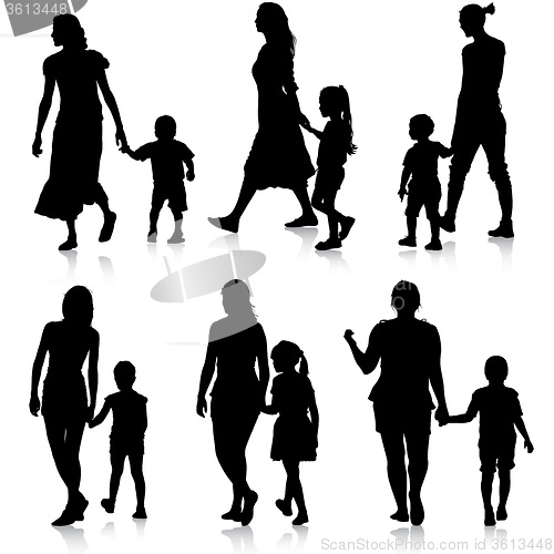 Image of Black silhouettes Family on white background. 