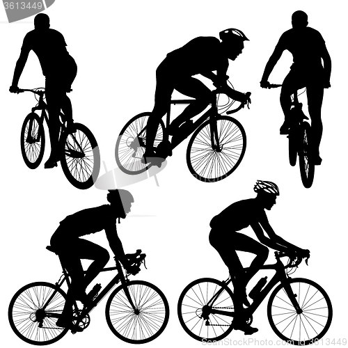 Image of Set silhouette of a cyclist male.  illustration.
