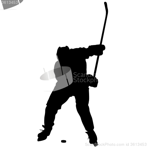 Image of silhouette of hockey player. Isolated on white. 