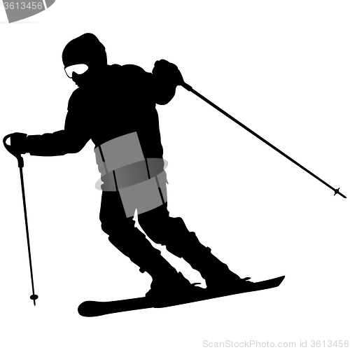 Image of Mountain skier  speeding down slope. sport silhouette.