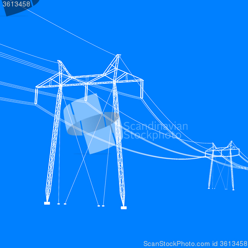 Image of Silhouette of high voltage power lines. illustration.