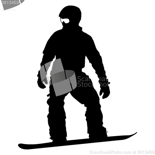 Image of Black silhouettes  snowboarders on white background. 