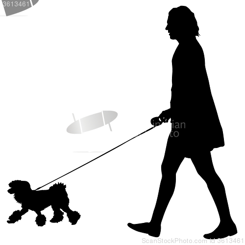 Image of Silhouette of people and dog. illustration.