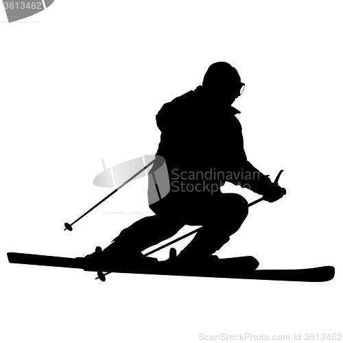 Image of Mountain skier  speeding down slope. sport silhouette.