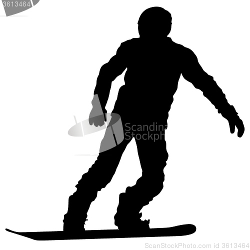 Image of Black silhouettes  snowboarders on white background. 