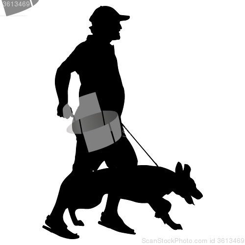 Image of Silhouette of people and dog. illustration.