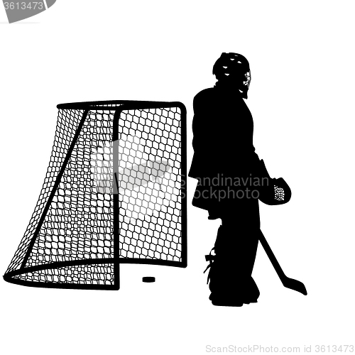 Image of silhouette of hockey player. Isolated on white. 