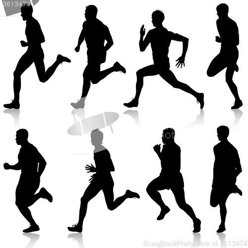 Image of Set of silhouettes. Runners on sprint, men. illustration.