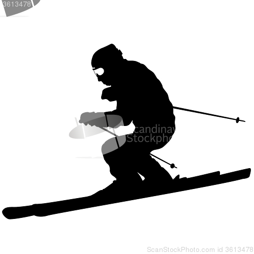 Image of Mountain skier  speeding down slope. sport silhouette.