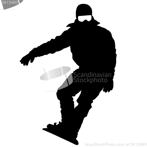 Image of Black silhouettes  snowboarders on white background. 