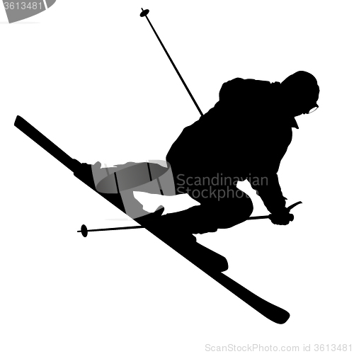 Image of Mountain skier  speeding down slope. sport silhouette.