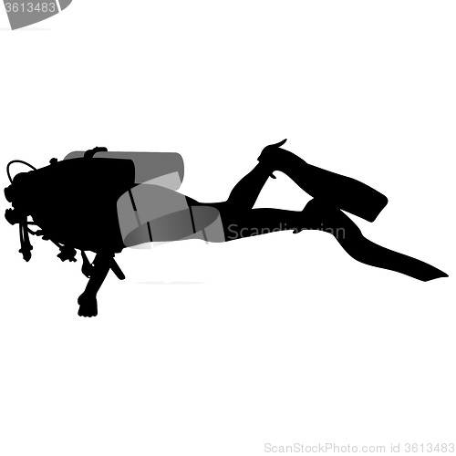 Image of Black silhouette scuba divers. 