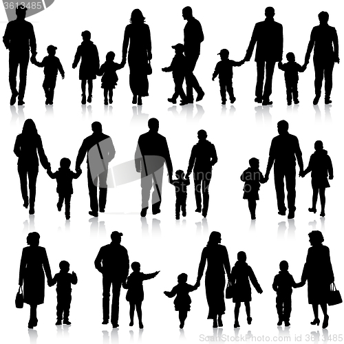 Image of Black silhouettes Family on white background. 