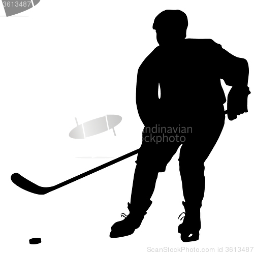 Image of silhouette of hockey player. Isolated on white. 