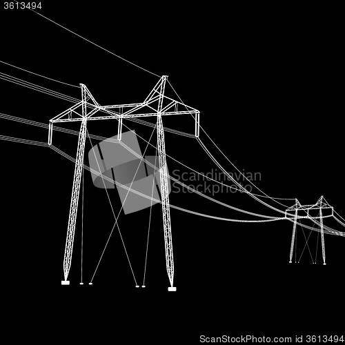 Image of Silhouette of high voltage power lines. illustration.