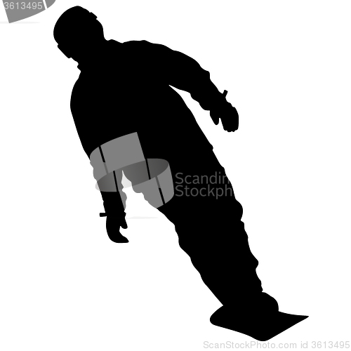 Image of Black silhouettes  snowboarders on white background. 