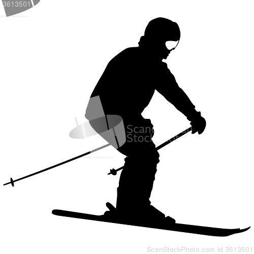 Image of Mountain skier  speeding down slope. sport silhouette.
