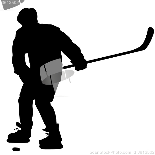 Image of silhouette of hockey player. Isolated on white. 