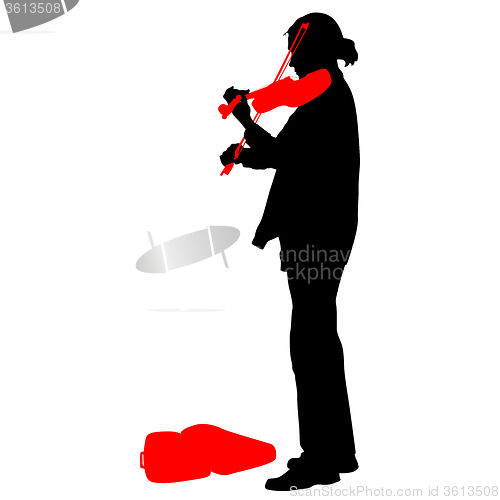 Image of Silhouette street violinist on white background. 