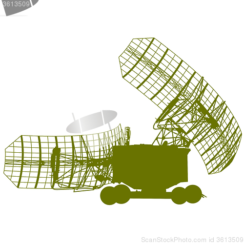 Image of Silhouette  military radar dish. illustration.