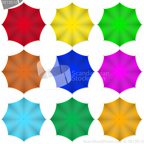 Image of Multi colored beach umbrellas. illustration.