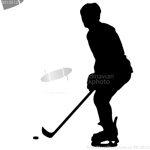 Image of silhouette of hockey player. Isolated on white. 