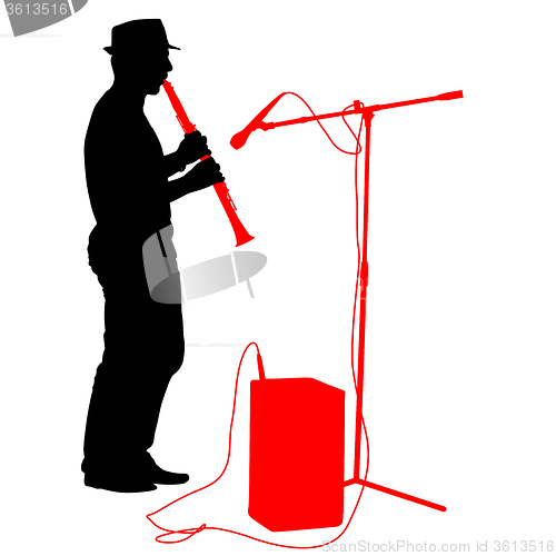 Image of Silhouette musician plays the clarinet. illustration.