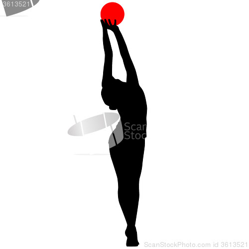 Image of Silhouette girl  gymnast with the ball. 