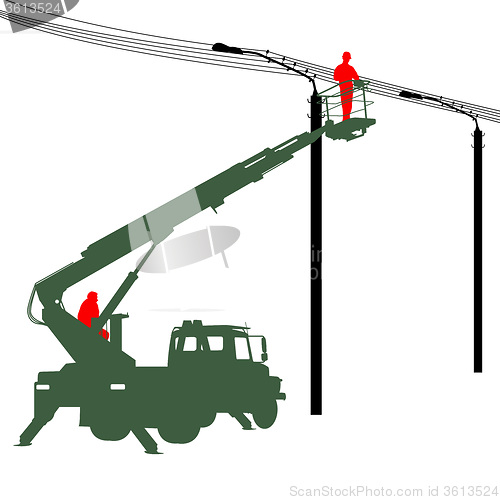 Image of Electrician, making repairs at a power pole. illustration