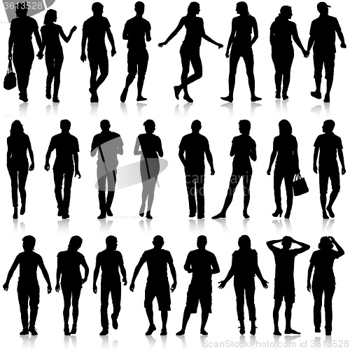 Image of Black silhouettes of beautiful mans and womans on white backgrou