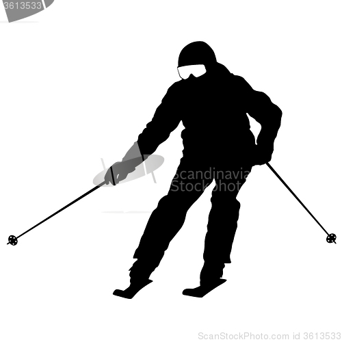 Image of Mountain skier  speeding down slope. sport silhouette.