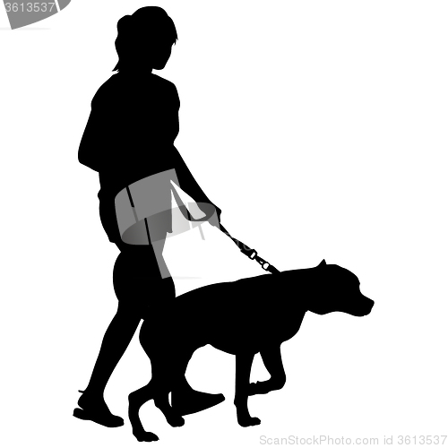 Image of Silhouette of people and dog. illustration.