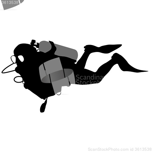 Image of Black silhouette scuba divers. Vector illustration.