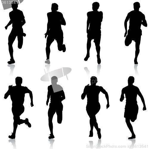 Image of Set of silhouettes. Runners on sprint, men. illustration.