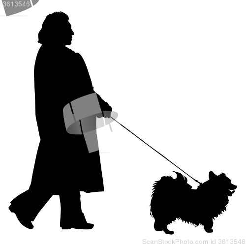 Image of Silhouette of people and dog. illustration.