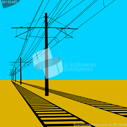 Image of Railroad overhead lines. Contact wire. illustration.