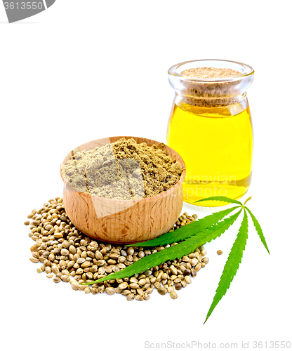 Image of Flour hemp in bowl with grain and oil