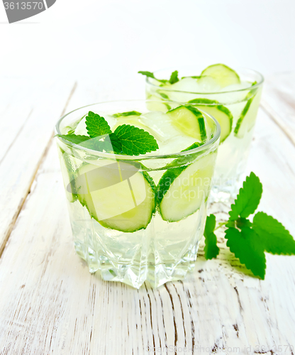Image of Lemonade with cucumber and mint on board