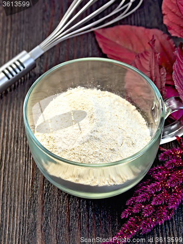 Image of Flour amaranth in glass cup on board with mixer