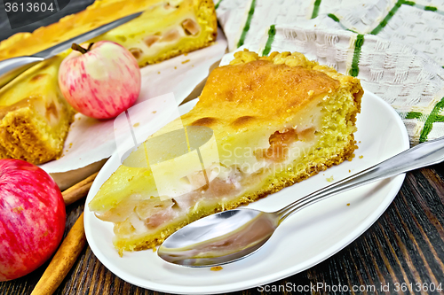 Image of Pie apple with sour cream and cinnamon on board