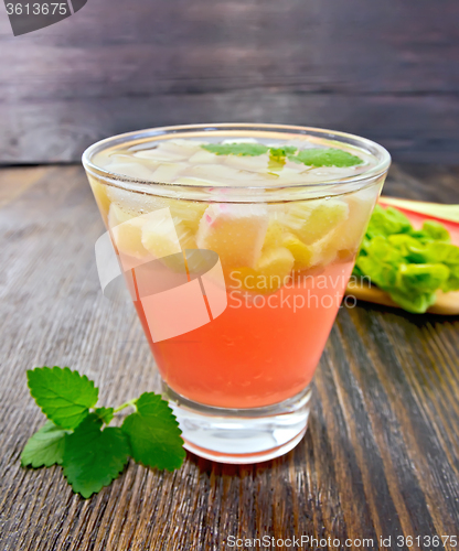 Image of Lemonade with rhubarb and mint on dark board