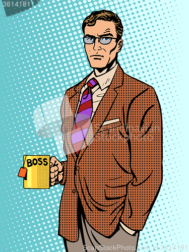 Image of Serious businessman boss mug tea